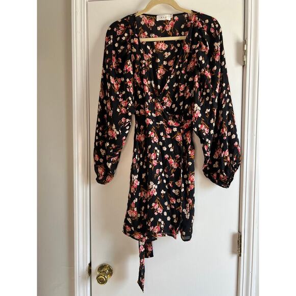 A.L.C. Carlo Floral Black Wrap Floral Mini Dress Silk Sz 6 - Picture 5 of 10